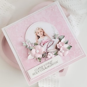 Holy Communion Card for girl, Personalized gift for 1st Communion, Custom greeting card for Christening