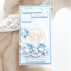 Carte de baptême, joli cadeau de baptême pour bébé garçon, personnalisée avec un nom et une date souvenir de bébé,