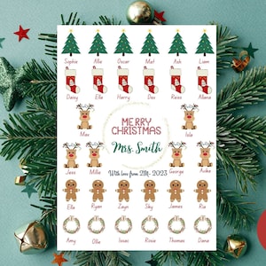 Personalised Christmas card printable for teachers from children students whole class Digital print at home card. Merry Christmas