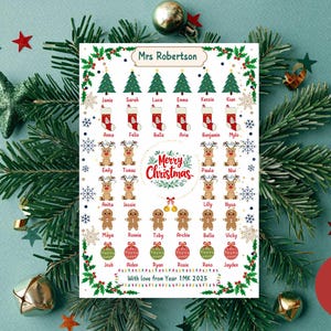Personalised Christmas card printable for teachers from children students whole class Digital print at home card. Merry Christmas