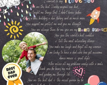 Poema fotográfico de regalo de cumpleaños para papá, regalos para el Día del Padre, regalos personalizados para el Día del Padre para él, regalo personalizado para papá, tarjeta de regalo, impresión de poema en casa.