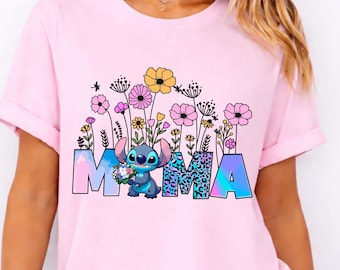 Disney Stich Mama Floral Shirt, Disneyworld Stitch Shirt, Funny Stitch Shirt, Love Stitch Shirt, Cute Mother's Day Tee, Disney Cartoon Shirt
