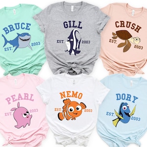 Retro Disney Finding Nemo All Characters Est 2003 Group Custom Vintage Shirt, Marlin Dory Darla Tee, Finding Nemo Shirts, Finding Nemo Tee