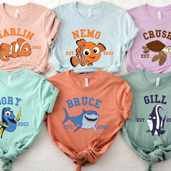 Retro Disney Finding Nemo All Characters Est 2003 Group Custom Vintage Shirt, Marlin Dory Darla Tee, Finding Nemo Shirts, Finding Nemo Tee