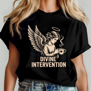 Divine Intervention Angel Coffee Shirt, Funny Retro Angelcore Tee, Spiritual Graphic Shirt For Coffee Lovers, Gift For Her, Angel Coffee Tee