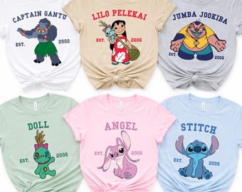 Vintage Lilo & Stitch Character Shirt, Disney Family Trip Gift, Disney Stitch Characters Shirt, Disney Family Matching Tee, Lilo Stitch Tee