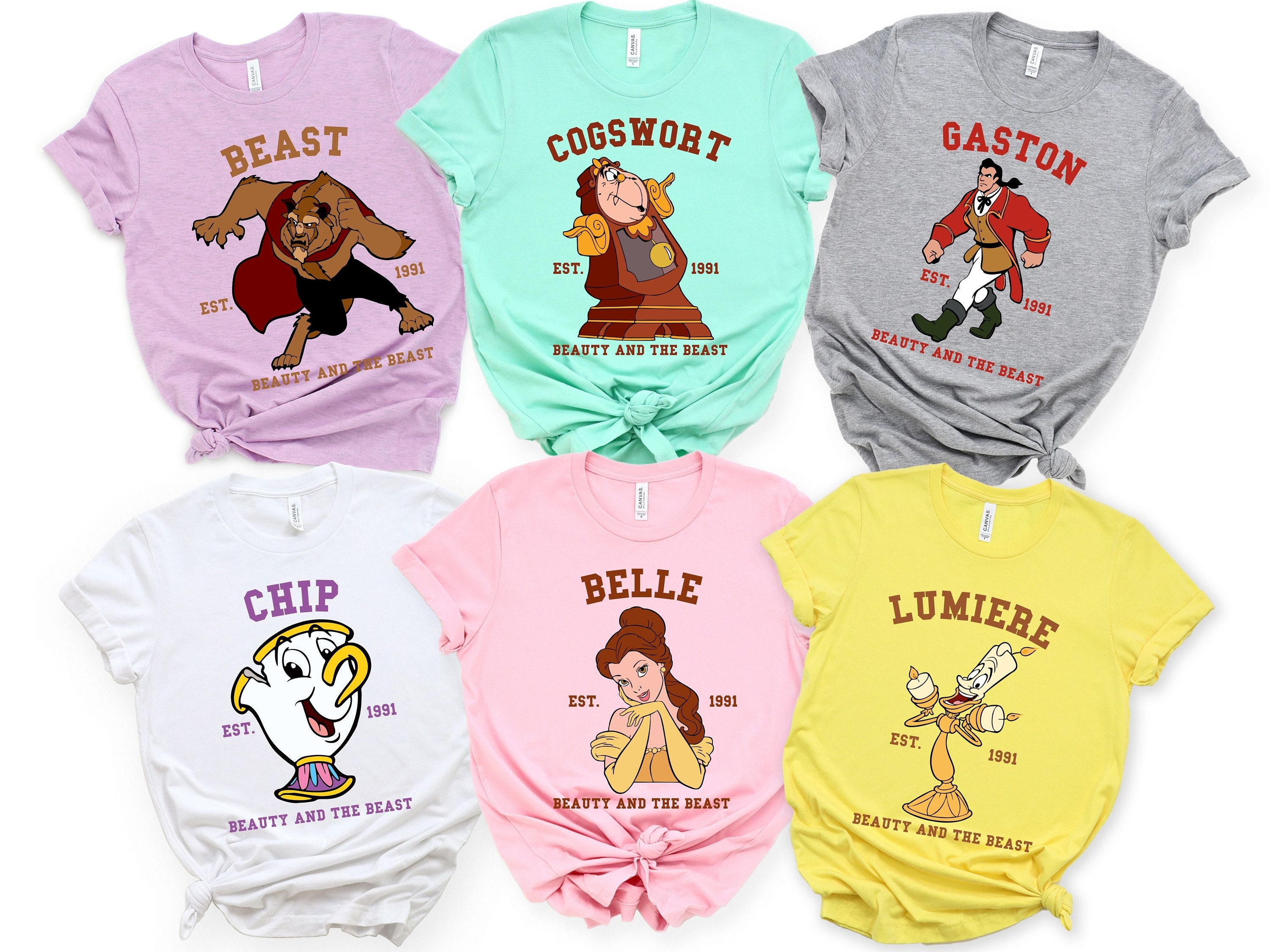 Retro Disney Beauty and the Beast Est 1991 Shirt, Belle, Beast, Gaston, Lumiere, Cogswort and Chip, Beauty and the Beast Characters Shirts - Etsy Retro Disney Beauty and the Beast Est 1991 Shirt, Belle, Beast, Gaston, Lumiere, Cogswort and Chip, Beauty and the Beast Characters Shirts - Etsy