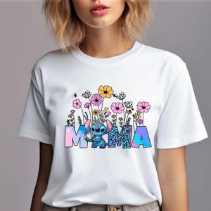 Disney Stich Mama Floral Shirt, Disneyworld Stitch Shirt, Funny Stitch Shirt, Love Stitch Shirt, Cute Mother&#39;s Day Tee, Disney Cartoon Shirt