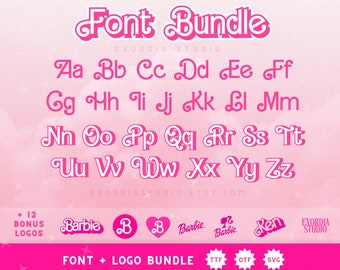 Retro Barbi Font 1970s to 1980s Doll Letters Babe Dolly + bonus logos | SVG OTF TTF Clipart Digital Download Sublimation Cricut Cut File