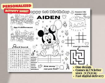 Mickey Mouse Clubhouse Birthday Activity Sheet - Printable Birthday Games Placemat - Kids Party Activities Coloring Sheet