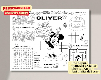 Mickey Mouse Clubhouse Birthday Activity Sheet - Printable Birthday Games Placemat - Kids Party Activities