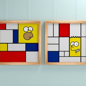 The Simpsons Poster, Printable Wall Art, Set of 5 Prints,  Square digital art, Digital Prints,Mondrian