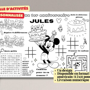 Feuille d'activités d'anniversaire ミッキーマウス クラブハウス - Tapis de jeux d'anniversaire à imprimer - Activités pour fête d'enfants