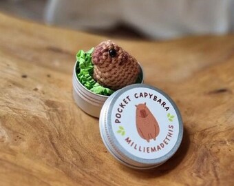 Pocket Capybara Handmade Crochet • Gift for Her • Capybara Gift • Includes Capybara Stickers and Mini-Charm • By MillieMadeThis