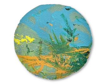 Abstract Art Floor Pillow, Round Meditation Cushion, Decorative Seating