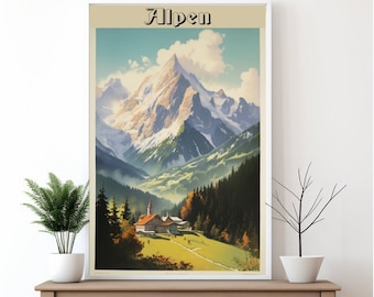Travel Poster Germany Alpenlandschaft Bayern Download - Bergpanorama in den Alpen, Bergliebe, Alps Poster, Österreich Reisen in die Berge