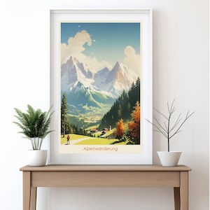 Bavaria Alpine Hike Retro Travel Poster - Vintage Art Print Hike through the Alps - Travel Memories Bavaria - Download
