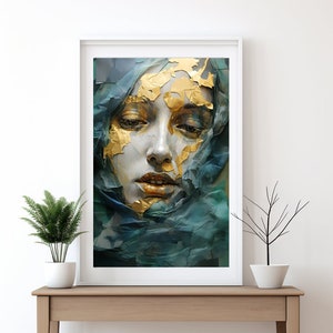 Zeitgenössisches Mixed Media Bild, Kunstcollage Mixed Media Poster, Portrait einer Frau, außergewöhnliche digitale Wandkunst