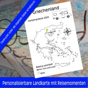 Personalisiertes Geschenk, Reiseerinnerung Griechenland, als gedruckte Reisekarte, Download, SVG, Einlage für Reisetagebuch oder Reiseplaner