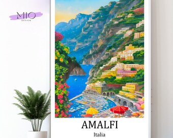 Travel Poster Amalfi, Italien, Küstenabschnitt, Reiseposter Download, Sehenswürdigkeit Italien Amalfiküste