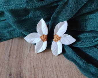 Half flower earrings | Personalized earrings | Polymer clay earrings | Original silver earrings | Floral earrings