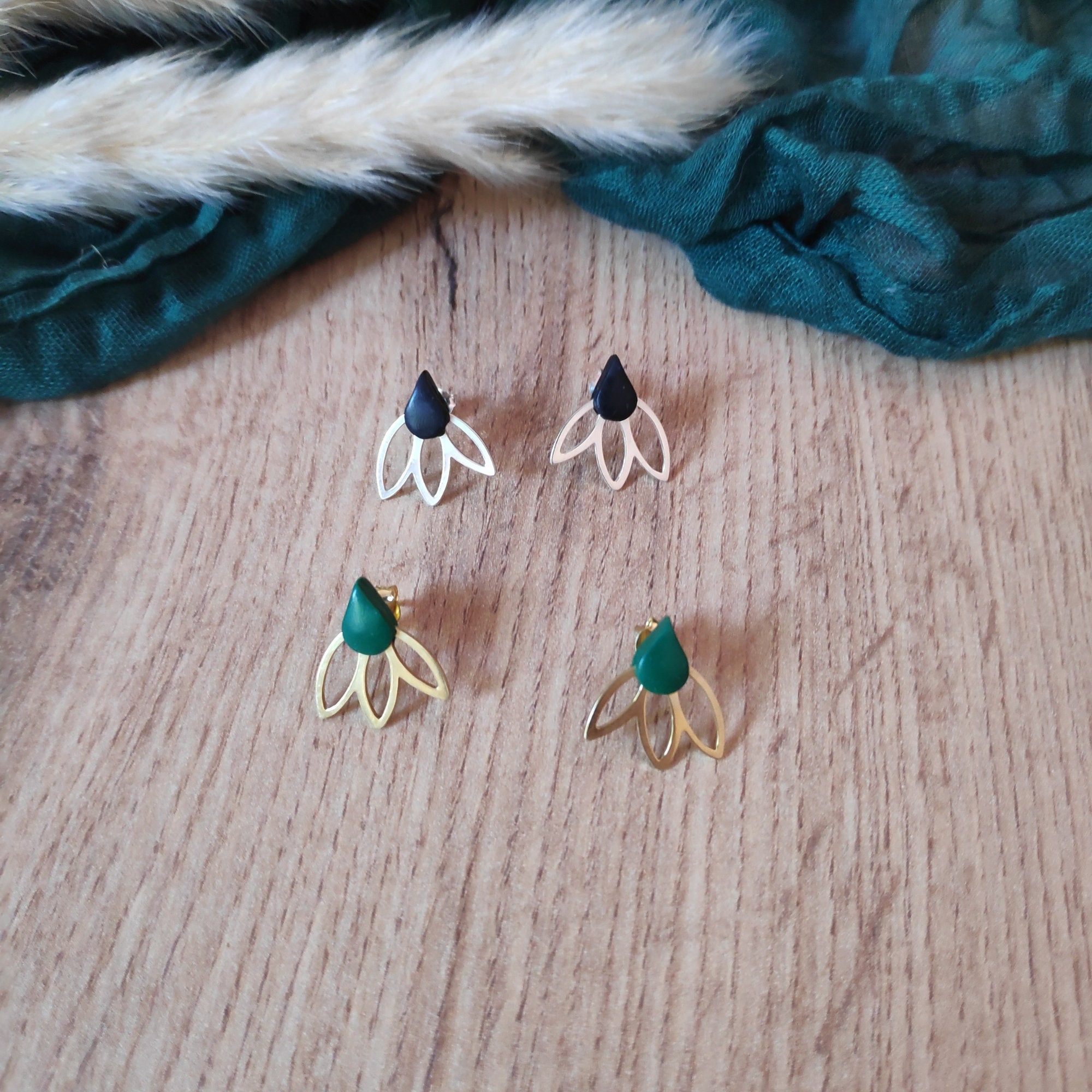 Leaf Earrings in Sterling Silver with Polymer Clay - Natural Elegance, Customization in Color and Finish