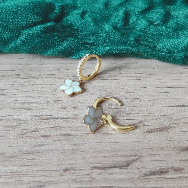 Hoop Earrings With Zircons and Aloha Flower Customizable in Sterling ...