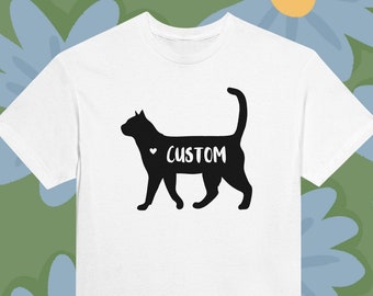 T-shirt personnalisé à silhouette de chat - Personnalisez-le avec le nom de votre chat ! Silhouette de chat, Obsession des chats, Dame folle aux chats