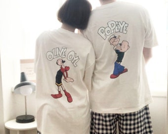 Chemise couple marin dessin animé Polivepoyleyes, T-shirt assorti musique de film culte vintage, cadeau pour petit ami, jolie tenue assortie
