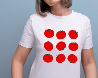 Tomaten-T-Shirt, grafisches T-Shirt, Gemüse-Siebdruck-Shirt, Kleidung-Feinschmecker-Gartengeschenk