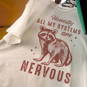 Ehrlich gesagt, sind alle meine Systeme nervöses Grafik-T-Stück, bleiben Sie trashiges Unisex-Humor-Shirt, schrulliges Geschenk für Waschbär-Liebhaber, lustiges Waschbär-T-Shirt
