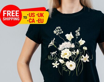 Gepresste Blumen Tshirt, Boho Wildblumen Cottagecore Shirt, übergroßes Vintage botanisches T-Shirt, Pastellblumen Natur Shirt, Gartenliebhaber Shirt