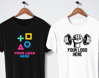 T-shirt con logo aziendale personalizzato, camicia personalizzata con logo della squadra del marchio, il tuo testo qui, crea la tua grafica, aggiungi testo, maglietta con tasca anteriore posteriore