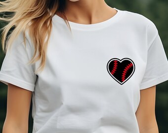 Camicia mamma da baseball, Colori comfort da baseball, Camicia tascabile da baseball, Regalo di baseball, Camicia cuore da baseball, T-shirt sportiva mamma, Camicia da tifoso di baseball