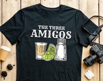 T-shirt The Three Amigos, camicia al sale di lime e tequila, maglietta Cinco De Mayo, camicia da festa messicana ispanica, divertenti camicie da festa per bere