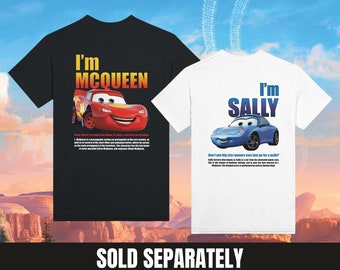 Camicia abbinata a Cars, maglietta L. Mcqueen e Sally Couple, Kachow L. Mcqueen, camicia Im Lightning Sally Cars, film Lightning