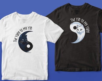 Camisa a juego Yin-Yang, camiseta de pareja Catlover, gato Yin y Yang, camisa a juego Bestie, gatitos dulces regalo estético único de mamá y papá