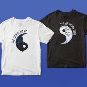 Chemise assortie Yin-Yang, T-shirt couple Catlover, Yin et Yang chats, Chemise assortie Bestie, Cadeau esthétique unique pour maman et papa pour chatons doux image 1