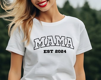 Benutzerdefinierte Mama Shirt, Mama Est 2024 Shirt, Komfort Farben Mama Shirt, Geschenk für Mama, coole Mama, Schwangerschaftansage, Muttertag, neue Mama Geschenk