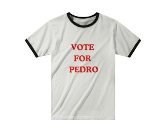 Napoleon Dynamite "Vote for Pedro" Ringer Tee, Unisex Vintage Shirt, Offbeat Star Fashion