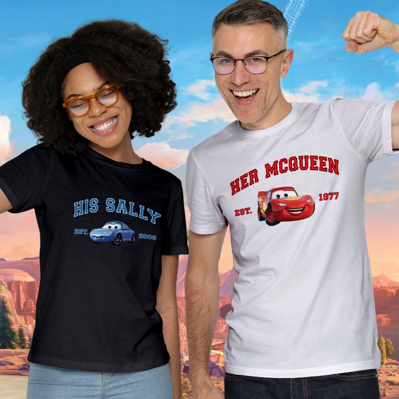 Cars Matching Shirt, L. Mcqueen und Sally Paar T-Shirt, Kachow L. Mcqueen, Im Lightning Sally Cars Shirt, Blitzfilm, Sein Her Tee Bild 1