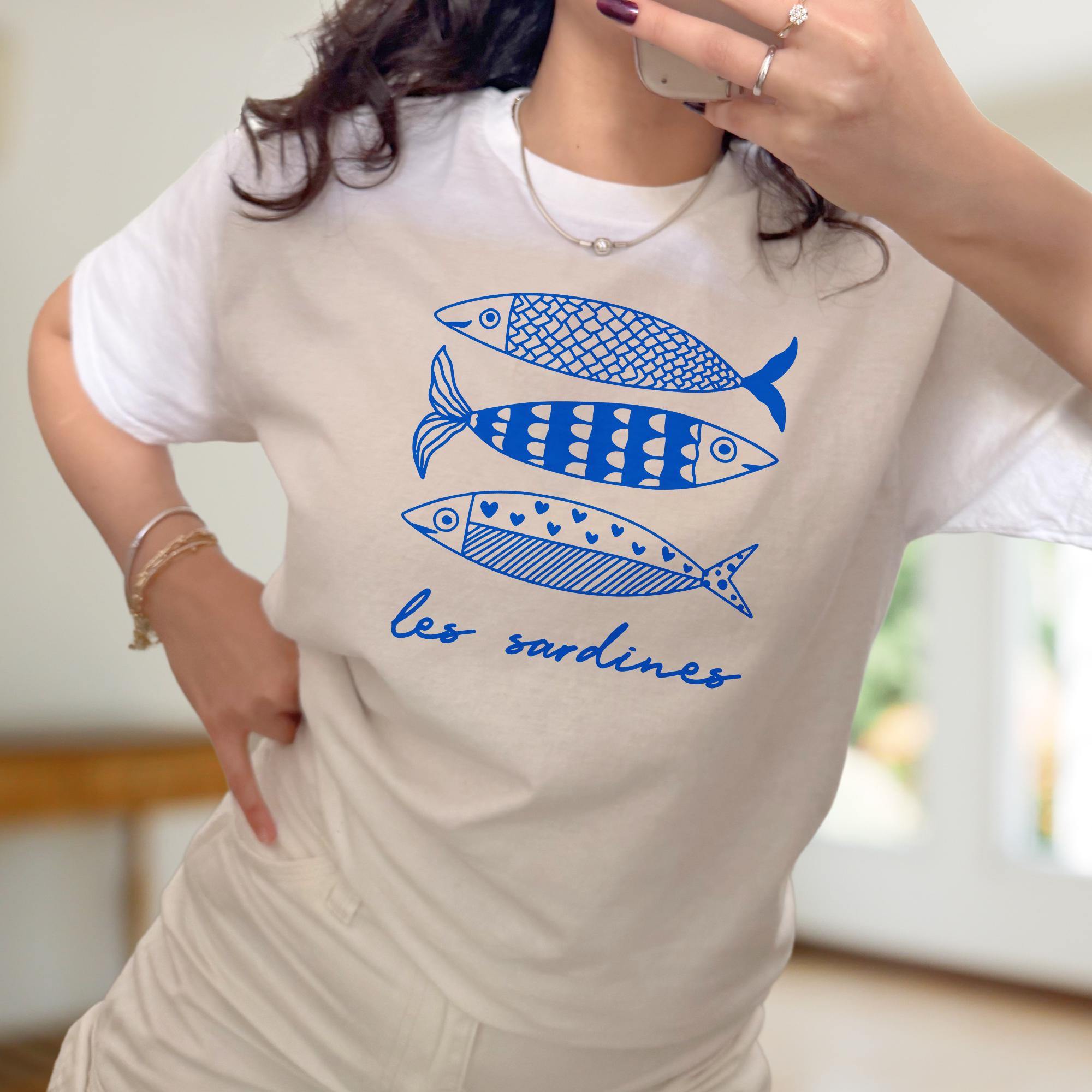 Sardine Tinned Fish Shirt - French Coastal Tomato Girl Aesthetic Tee, Vintage Ocean - Inspired Summer Shirt