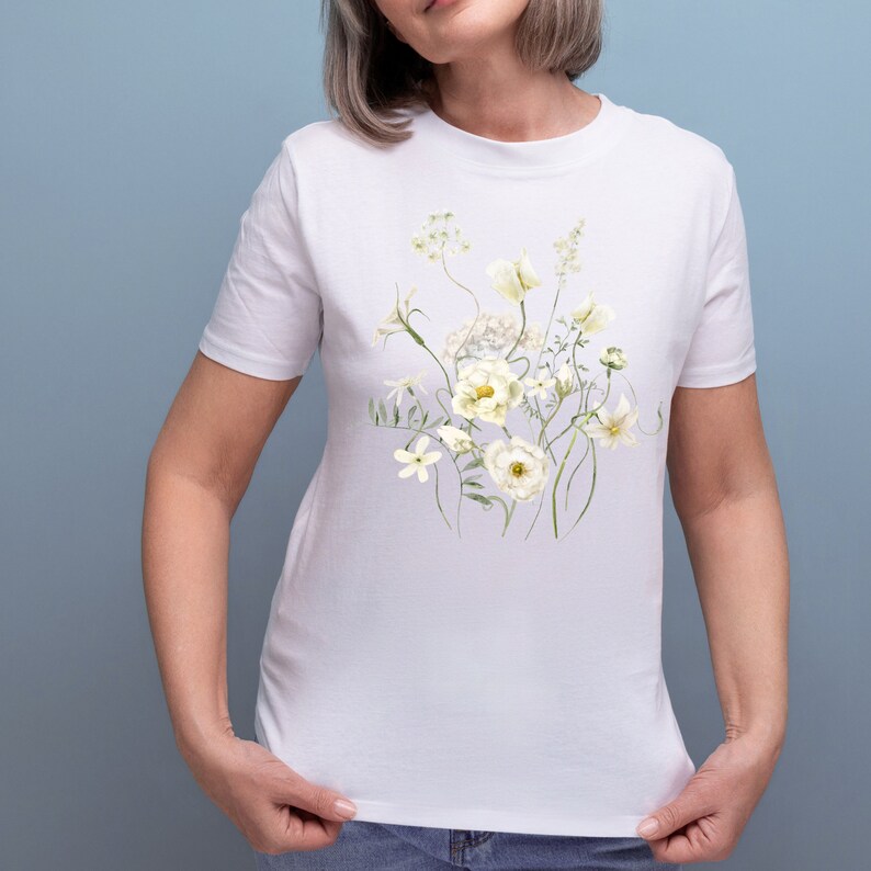 Pressed Flowers Tshirt, Boho Wildflowers Cottagecore Shirt, Oversized Vintage Botanical Tee, Pastel Floral Nature Shirt, Garden Lover Shirt image 3