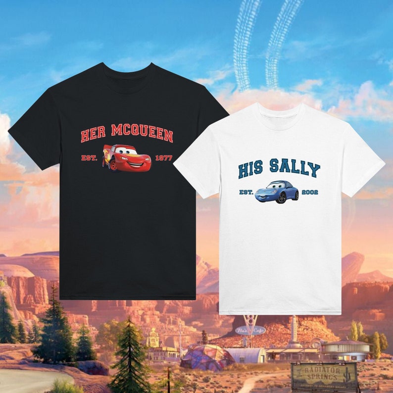 Chemise Cars assortie, T-shirt couple L. Mcqueen et Sally, Kachow L. Mcqueen, chemise Sally Cars Im Lightning, film Lightning, t-shirt His Her image 1