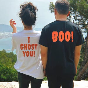 Matching Halloween Couple T-Shirts: I Ghost You & Boo Set image 2