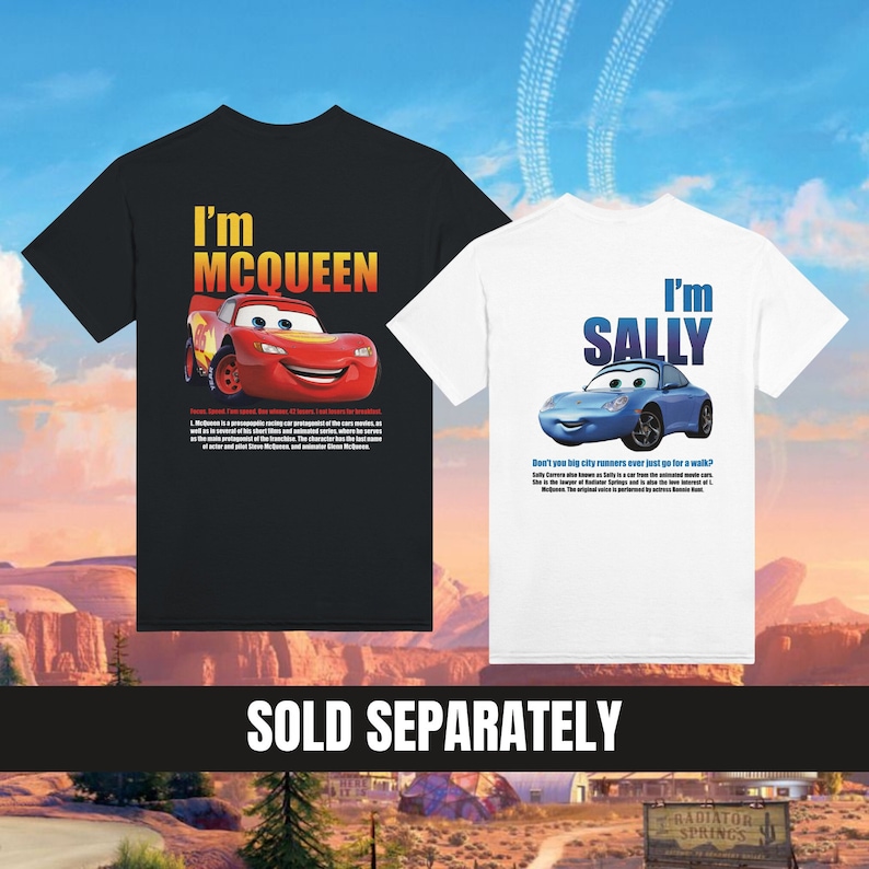 Camisa a juego de Cars, camiseta de pareja de L. Mcqueen y Sally, Kachow L. Mcqueen, camisa Im Lightning Sally Cars, película Lightning imagen 1