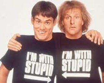 Iconic "I'm With Stupid" Dum and Dumber Top, Retro Tee, Jim Carrey Famous Shirt, Funny Graphic Shirt, Unisex Gift