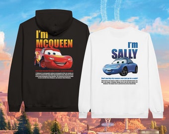 Sudadera a juego de Cars, sudadera con capucha de pareja de L. Mcqueen y Sally, Kachow L. Mcqueen, sudadera Im Lightning Sally Cars, suéter de película Lightning