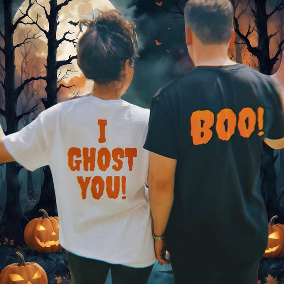 Matching Halloween Couple T-Shirts: I Ghost You & Boo Set