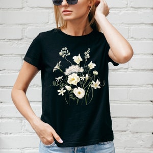 Pressed Flowers Tshirt, Boho Wildflowers Cottagecore Shirt, Oversized Vintage Botanical Tee, Pastel Floral Nature Shirt, Garden Lover Shirt image 2